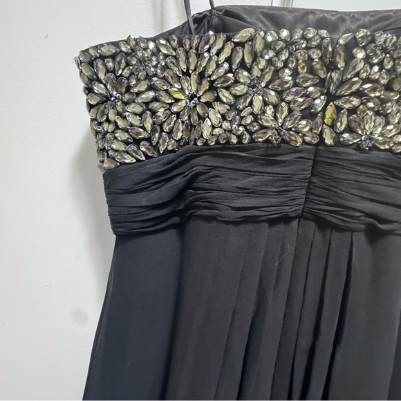 Theia Strapless Beaded Floral Navy Blue Silk Chiffon Gown Size 10 - Picture 4 of 15